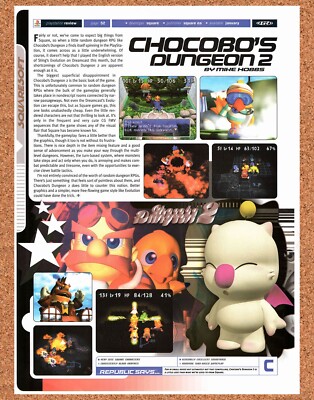 Chocobo's Dungeon 2 PS1 Original 1999 Vintage Ad - Video Game FF Review Promo