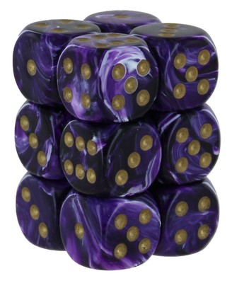 Vortex Purple/gold 16mm d6 Dice Block (12 dice)
