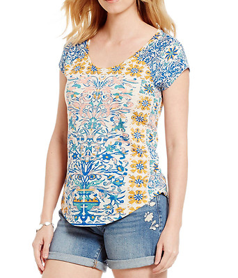 TRENDY LUCKY BRAND MULTICOLOR SHORT SLEEVE GEO PRINTED GRAPHIC TEE PLUS Sz 1X