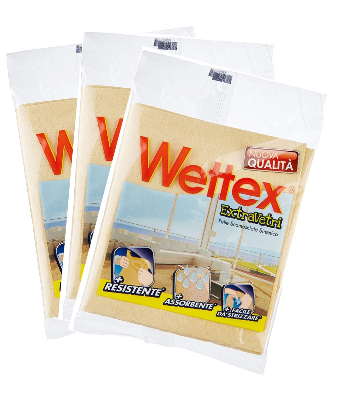 3 pezzi WETTEX EXTRA VETRI 40x35 cm PANNO PELLE SCAMOSCIATA SINTETICA RESISTENTE