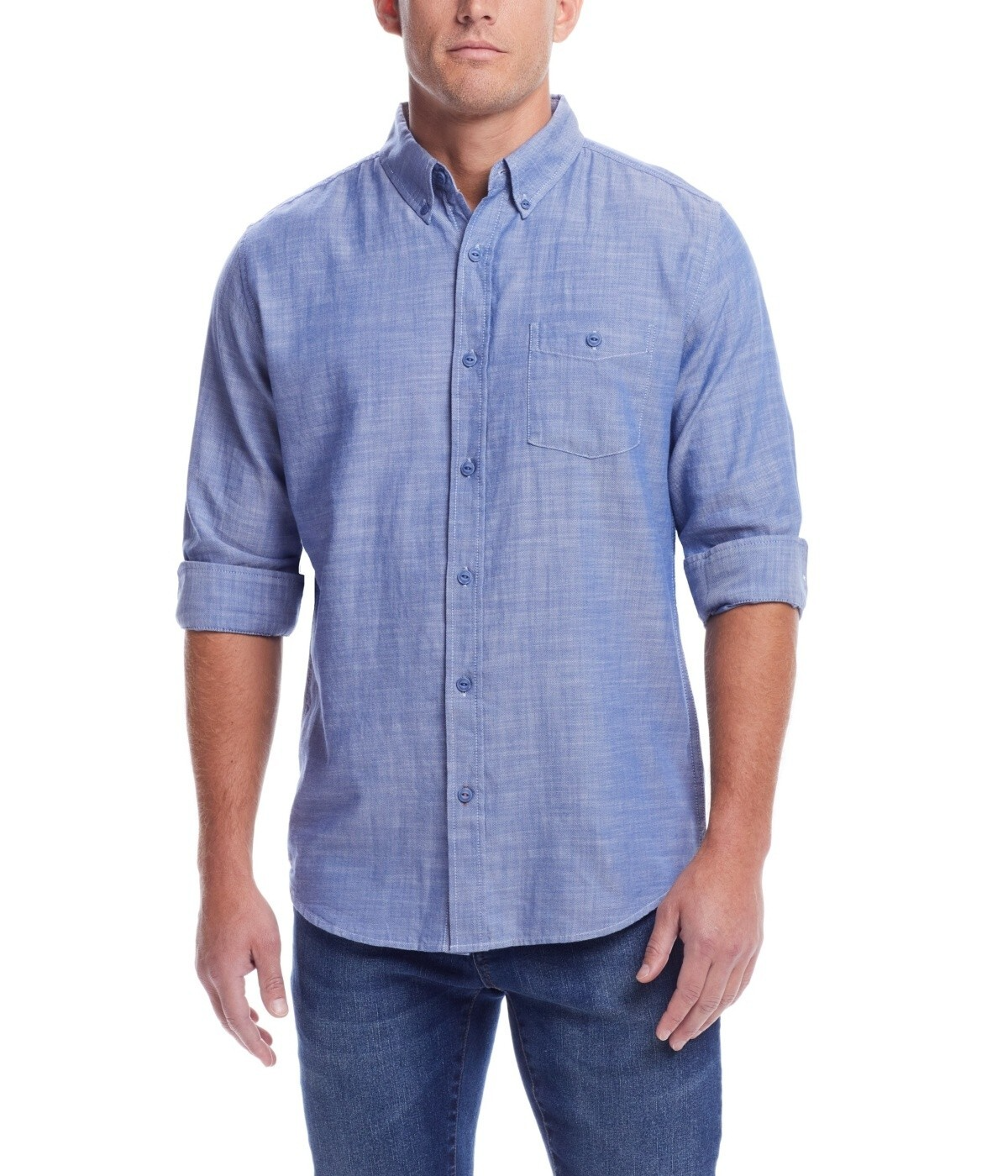 Weatherproof Vintage Long Sleeve Solid Cotton Twill Shirt Men's S French Navy - Picture 1 of 19