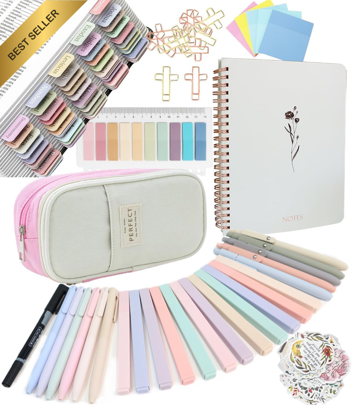 Bible Study Supplies Journaling Kit with Tabs, Highlighter, Notebook and Pen Cas