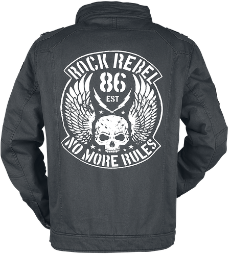 Rock Rebel by EMP graue Jacke mit Sckullprint und Patches Männer Übergangsjacke