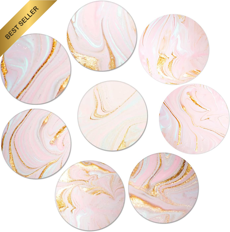 8Pcs Drink Coasters Set with Cork Base & Holder - Absorbent Coasters for Coffee
