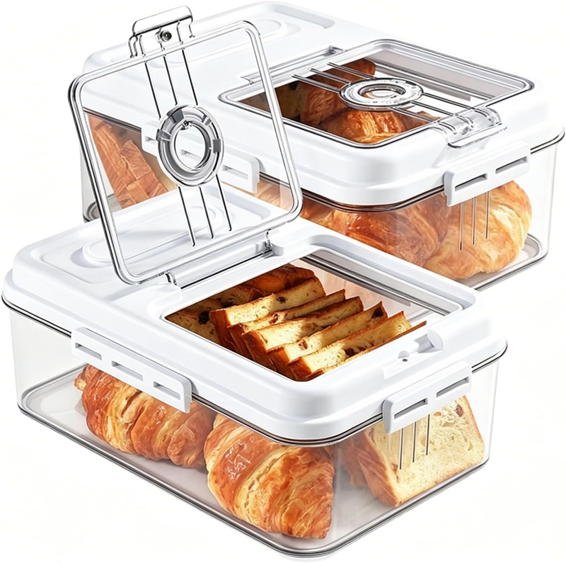 2 Pack Bread Box for Homemade Bread, Airtight Storage Container with Lid, Time R