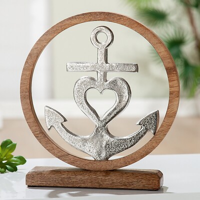 Skulptur Herzensanker Liebe Aluminiumguss Holz natur H/B//T 28cm/26cm/5cm Gilde