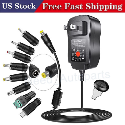 AC/DC Adapter Switching Power Supply w/ 8 Selectable Plugs 3/4.5/5/6/7.5/9/12V