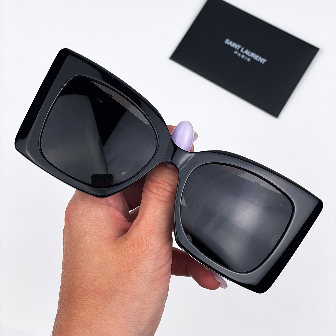 Pre-owned Saint Laurent Slm119 Blaze 001 Black Grey Oversized Cat Eye Women Sunglasses In Gray