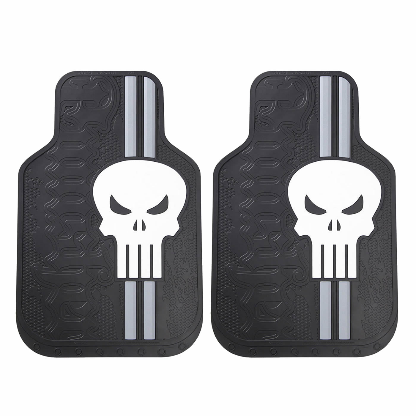 2 Pc Marvel Punisher White Skull Logo Front Rubber Floor Mats Set
