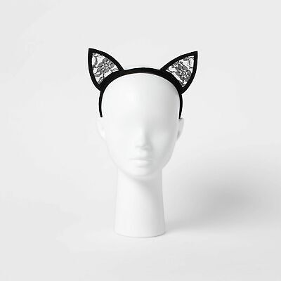 Hyde and Eek Black Cat Ears Halloween Costume Headband Lace Adult One Size NEW