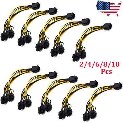 2-10X PCI Express 6 pin Female to Dual PCI-E 8 pin Male GPU Power Cable Adaptor