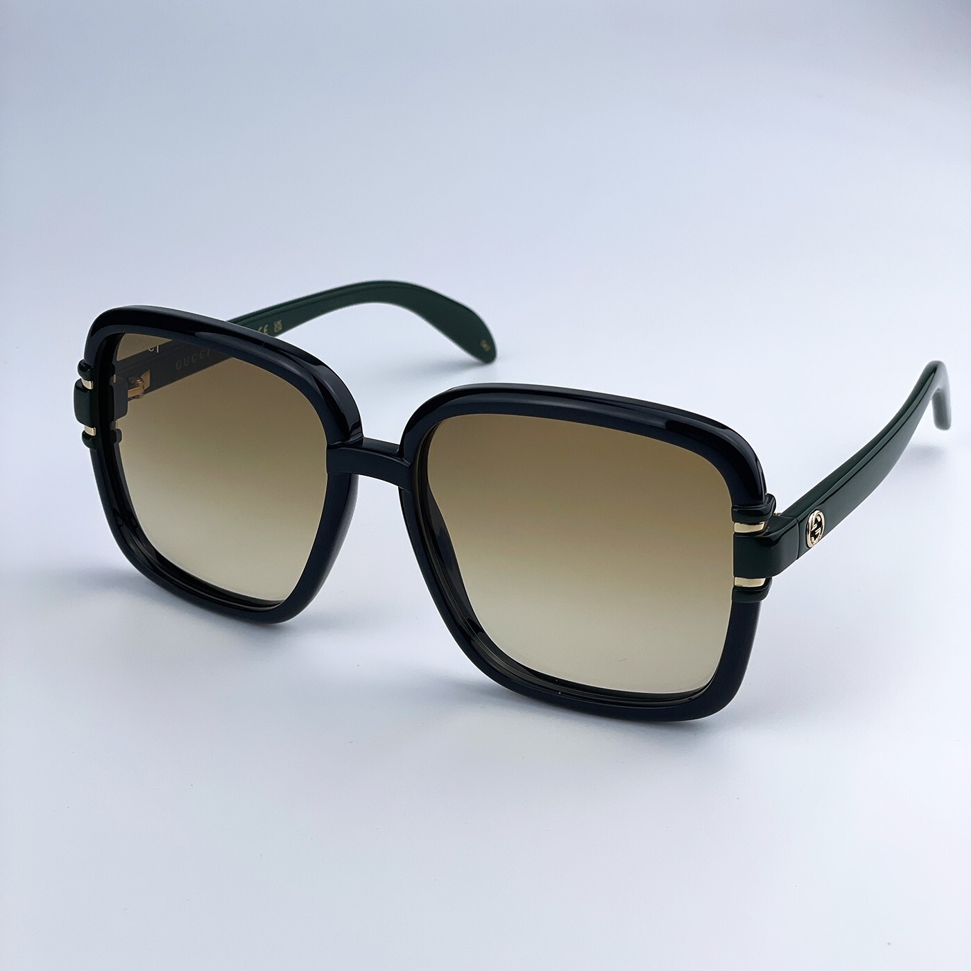 Pre-owned Gucci Gg1066s 003 Black Green Brown Gradient Butterfly Women Sunglasses