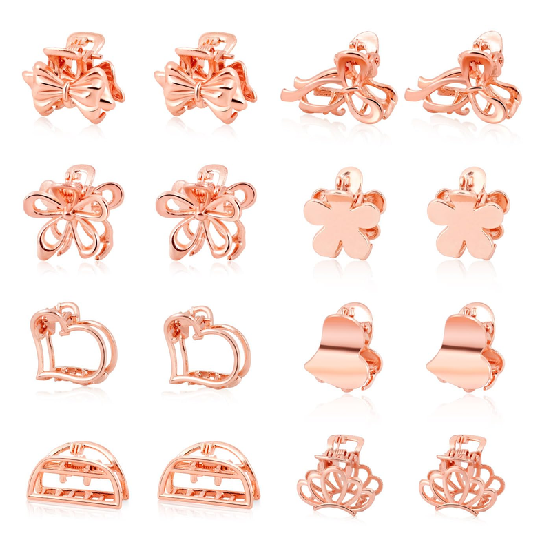 16PCS Small Metal Hair Claw Clips, Rose Gold Mini Hair Clips for Thin Thick Hair