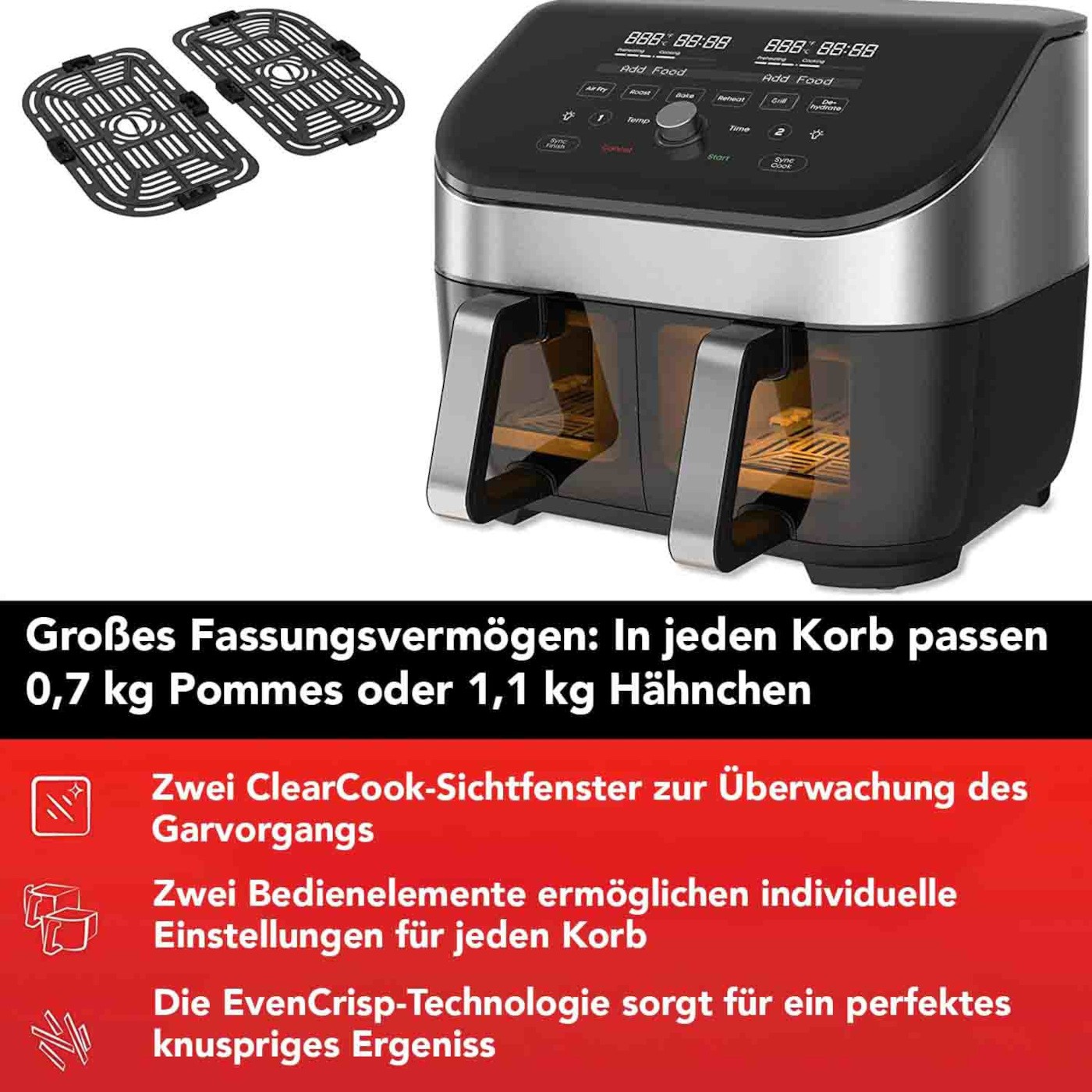 INSTANT POT Vortex Plus Dual Airfryer Heißluftfritteuse 7,6L ClearCook Edelstahl - Bild 6 von 9
