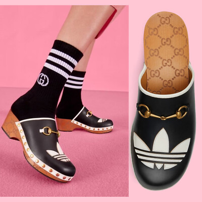 GUCCI SHOES ADIDAS X TREFOIL LEATHER HORSEBIT CLOG MULES $1,250 sz 37 7