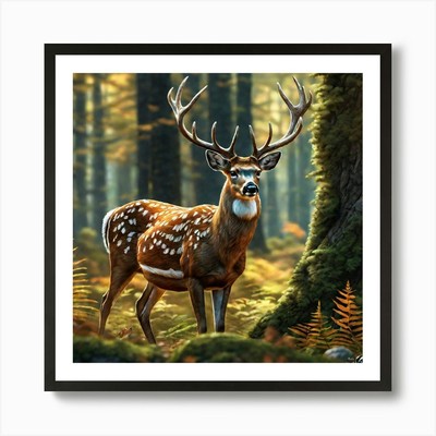 Deer In The Forest 120 Art Prin Framed Wall Art Poster Canvas  [A3 POSTER ONLY]