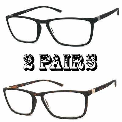 1 or 2 Pairs Rectangular Rubberized Frame Full Magnifying Lens Reading Glasses
