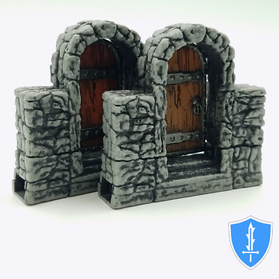 Stone Exterior Single Door x2 - WizKids WarLock Tiles D&D Dungeon 1'' Tall