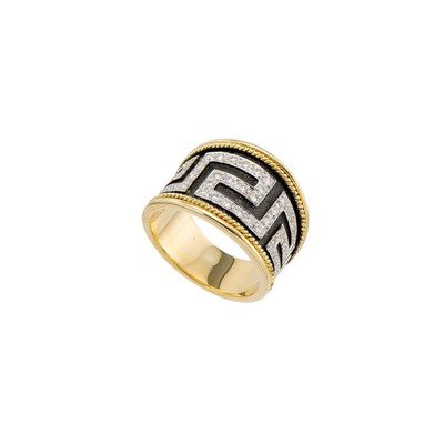 Greek Key Band Ring 18k Yellow Gold with Diamonds Ancient Greek Jewelry