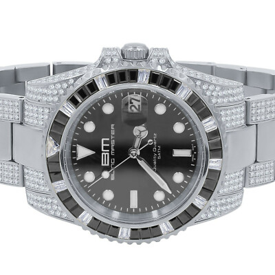 Pre-owned Bling Master Mens Solid Steel 18k White Gold Simulated Diamond 40mm Presidential Watch W/date