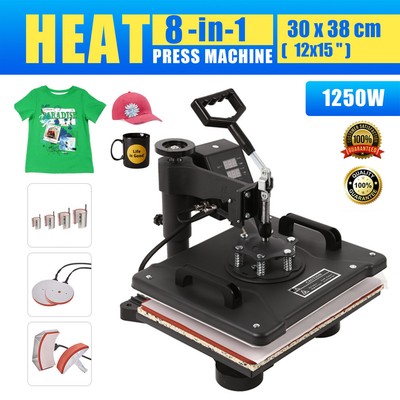 8 in 1 Heat Press Machine Digital Sublimation For Tumbler T shirt Mug 12x15in US