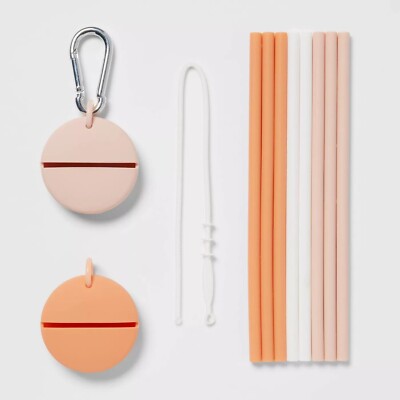 Room Essentials 12pc Reusable Silicone 8 Straw Set with 2 Cases & Cleaning Tool