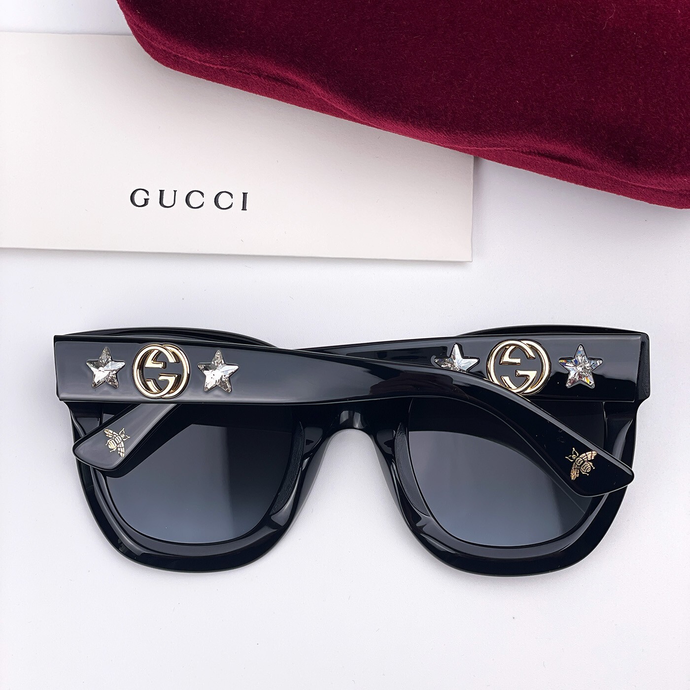 Pre-owned Gucci Gg0208s 001 Black Gray Mirrored Gradient Square Women Sunglasses 49mm