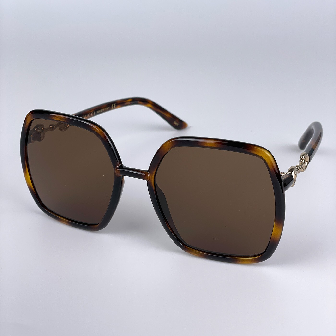 Pre-owned Gucci Gg0890s 002 Sunglasses Havana Brown Metal Rectangle Women 55mm