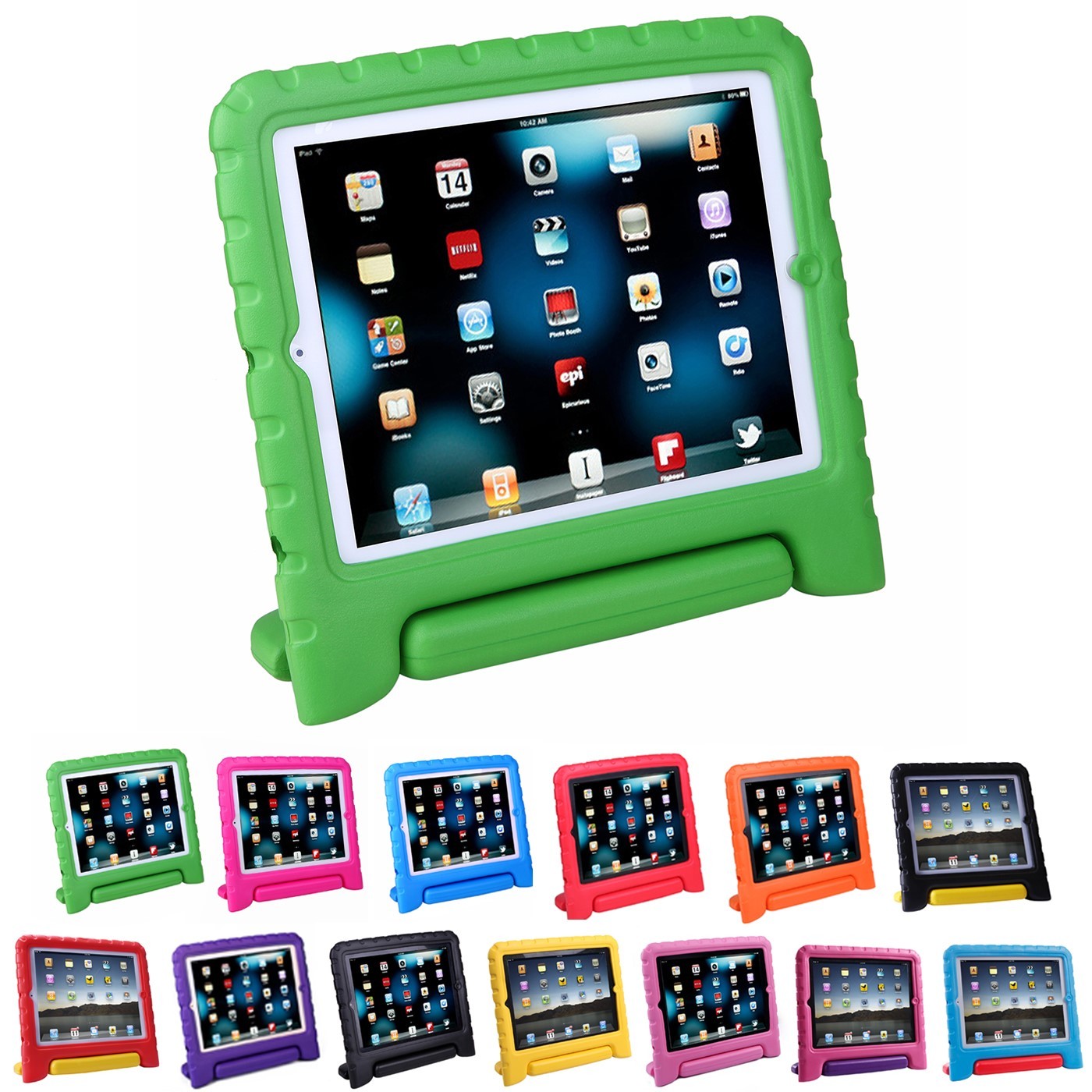 Shock Proof Ipad Case For Kids Bumper Cover Handle Stand For Apple Ipad 2/3/4