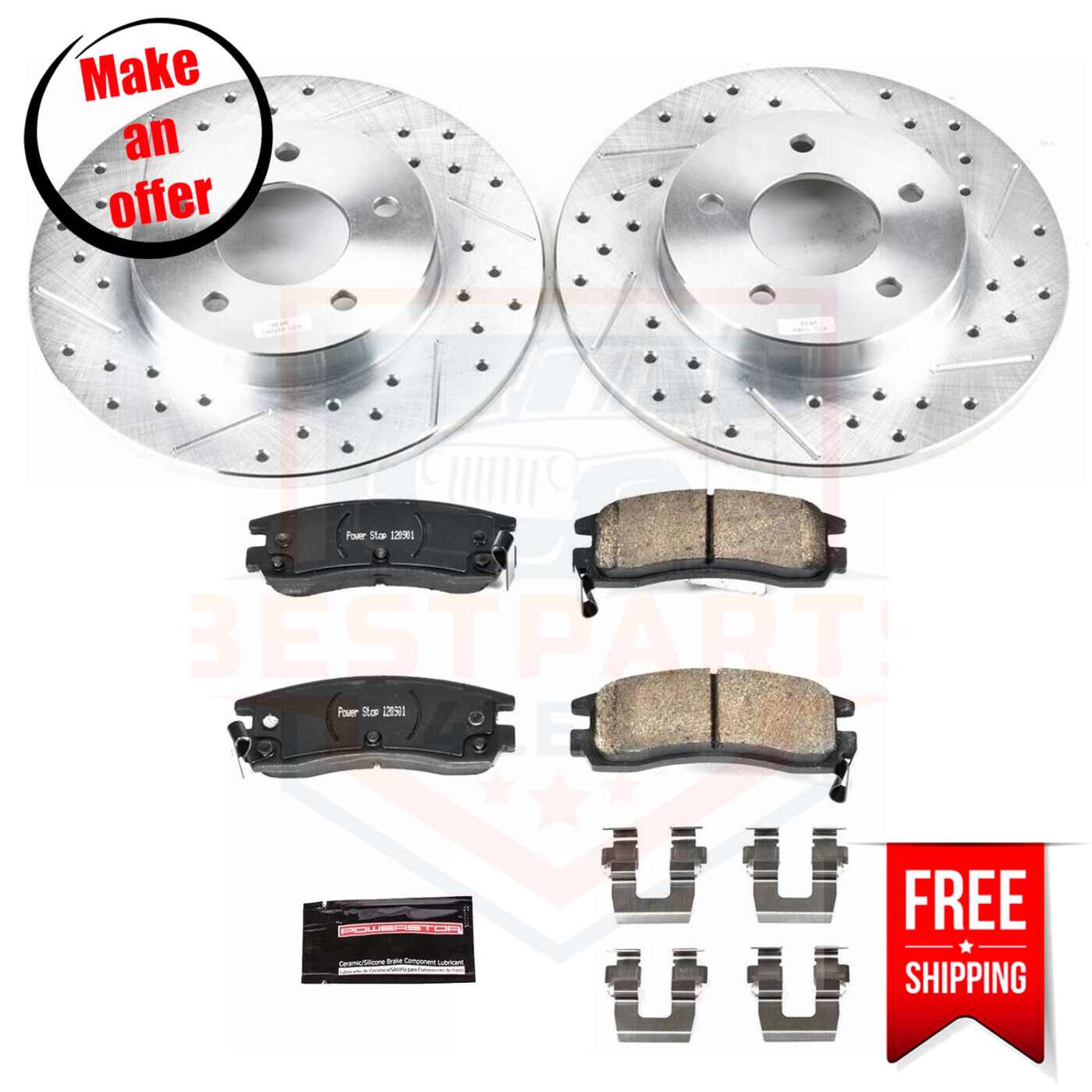 Powerstop K1526 Rear Brake Disc and Pad Kit 5 lugs for 2000-2005 Buick LeSabre