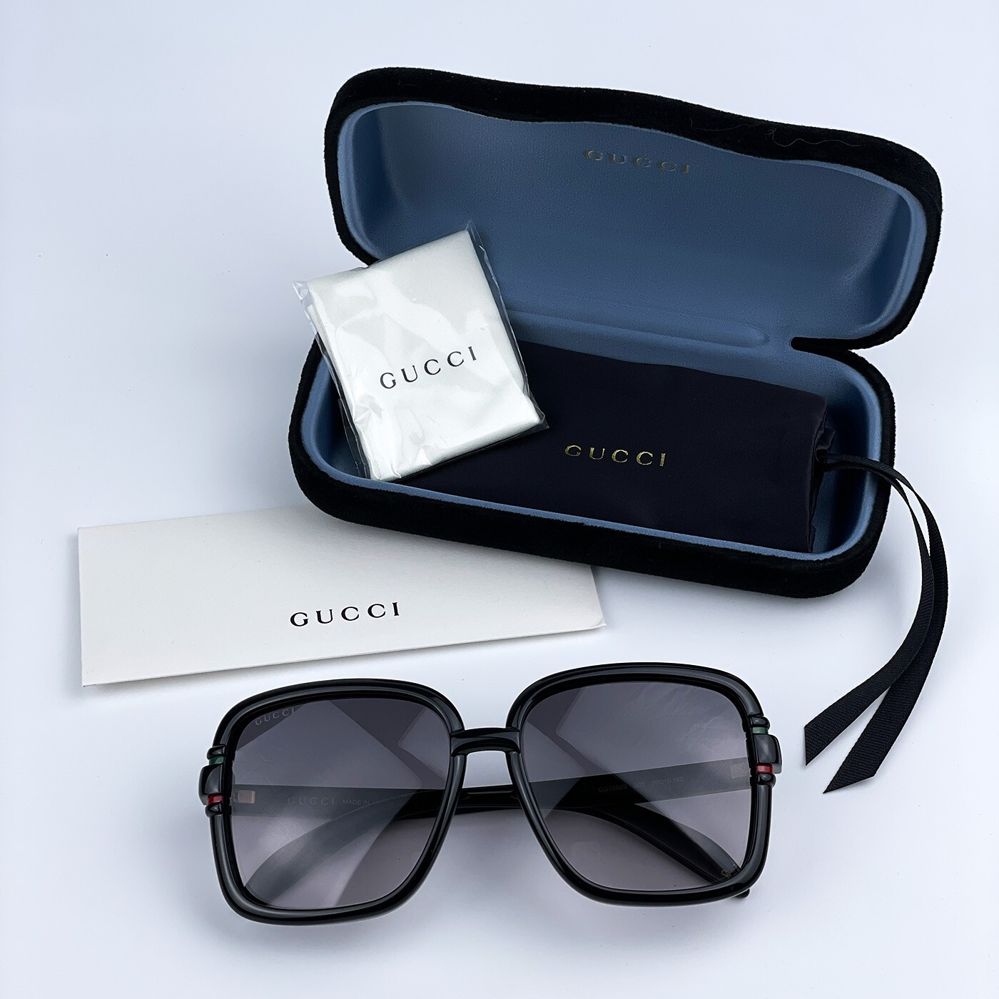 Pre-owned Gucci Gg1066s 001 Black Gray Gradient Butterfly Women Sunglasses