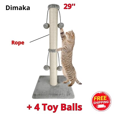 Cat Scratching Post, Natural Sisal Rope,With 4 DanglingToy Balls for Large Cats
