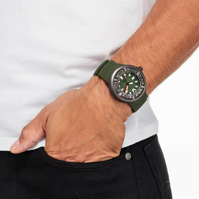 Pre-owned Citizen Green Mens Analogue Watch Promaster Marine Bj8057-17x