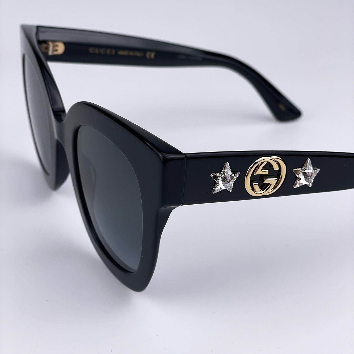 Pre-owned Gucci Gg0208s 001 Black Gray Mirrored Gradient Square Women Sunglasses 49mm