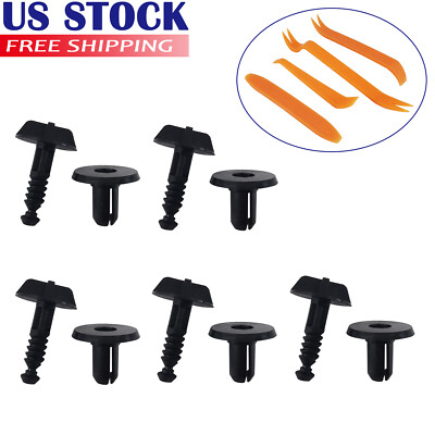 5x Battery Cover Pin Clip Screw Retainer Black + 4X Panel Removal Tools For Ford