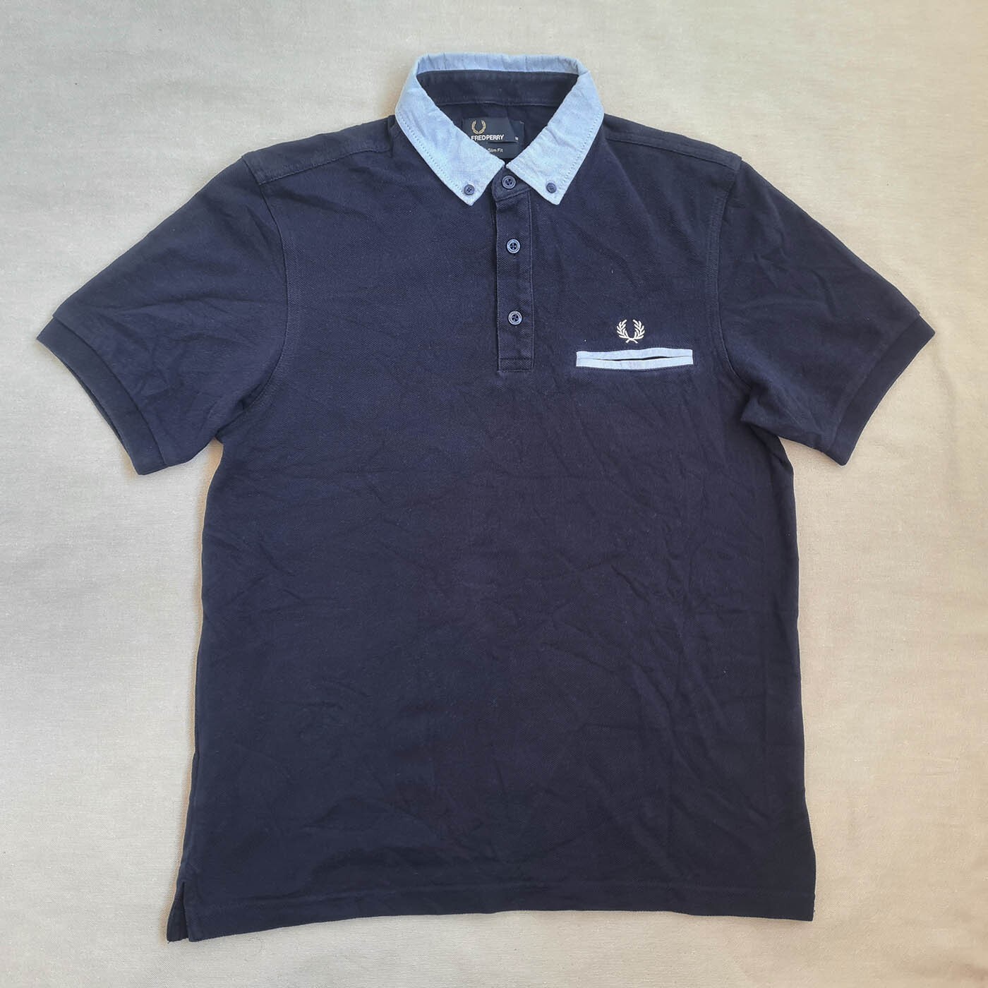 Fred Perry Mens Polo Shirt Size M Slim Fit Pocket Button