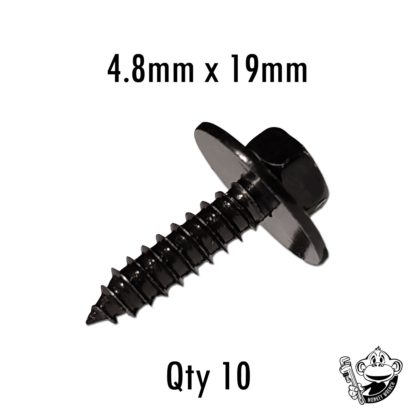 SELF TAPPING SCREW & WASHER FOR MERCEDES 4.8 x 19 mm BLACK 8MM HEX HEAD