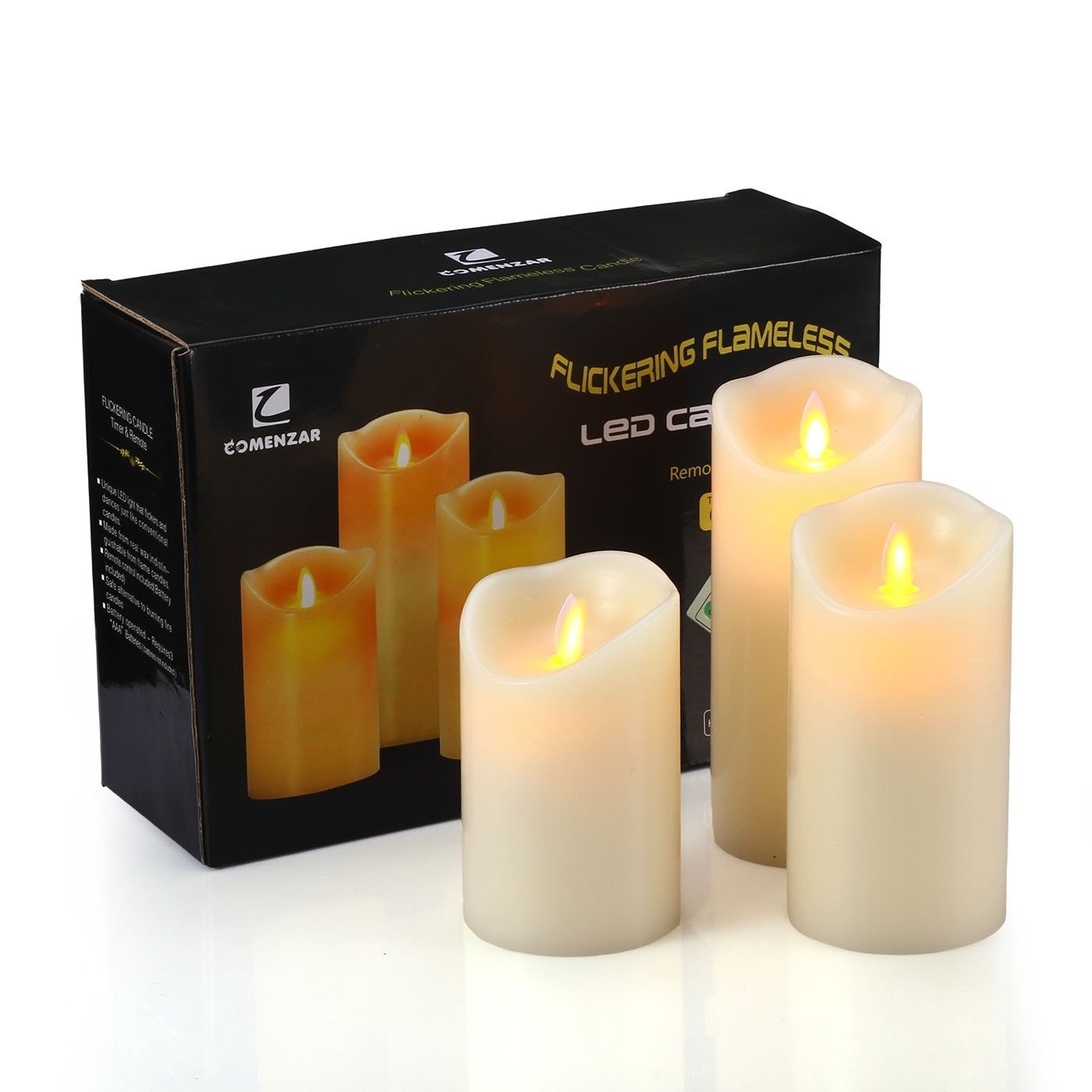 Flameless Candles with Remote Timer Set of 3 Realistic Wax Luminara Moving Wick