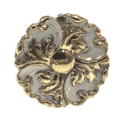 1 NOS Vintage Ajax Polished Gold-tone & White Floral 1'' Provincial Cabinet Knob