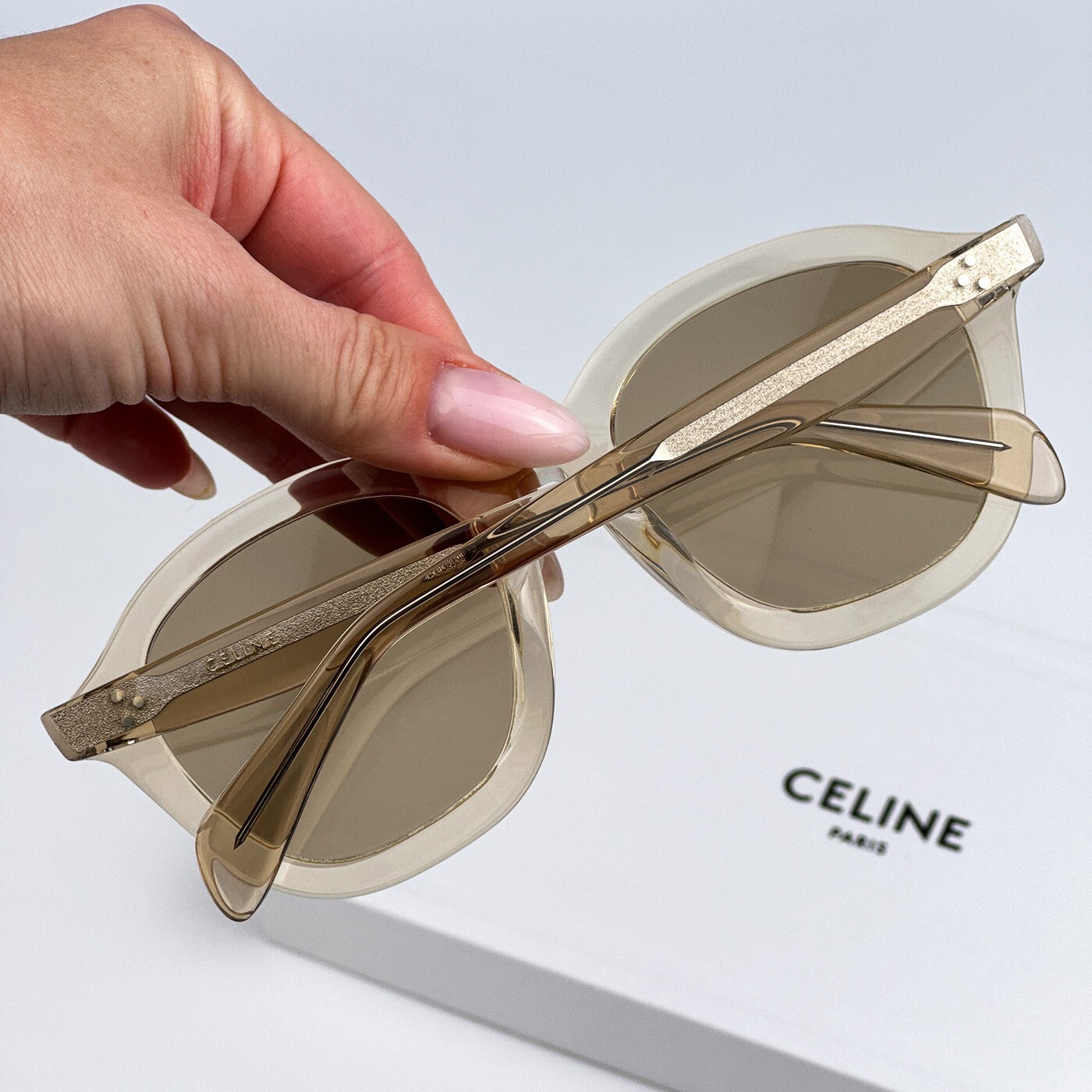 Pre-owned Celine Cl40017f 57e Transparent Peach Brown Round Women Sunglasses