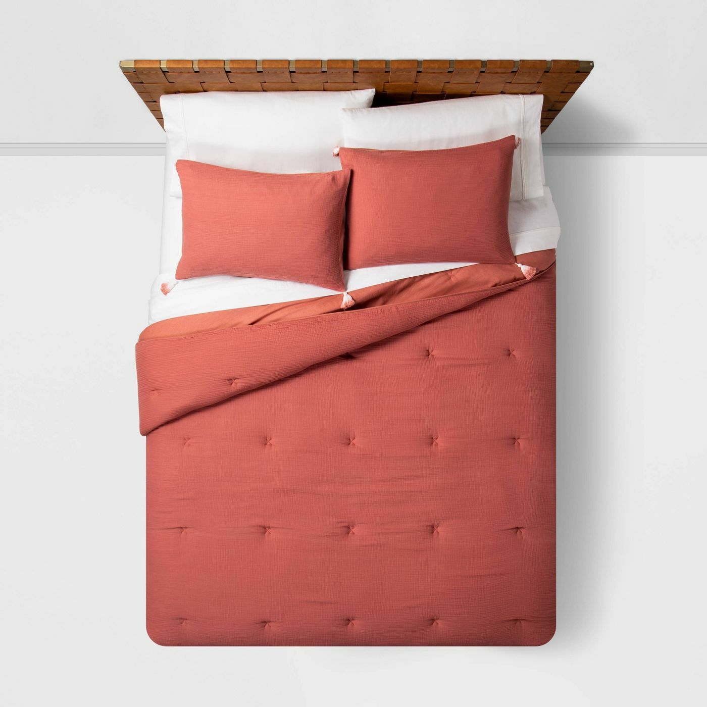 Solid Cotton Gauze Tasseled Comforter Set Opalhouse Rose Twin XL