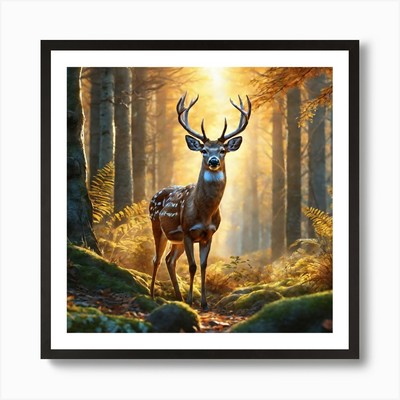 Deer In The Forest 126 Art Prin Framed Wall Art Poster Canvas  [A3 POSTER ONLY]