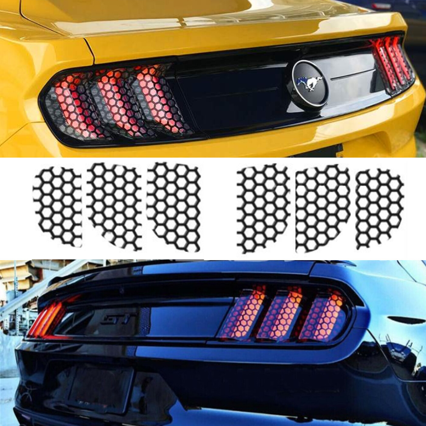 X AUTOHAUX 1 Set Car Rear Tail Light Lamp Stickers Honeycomb Type Decal Yellow for Ford Mustang 2015-2017
