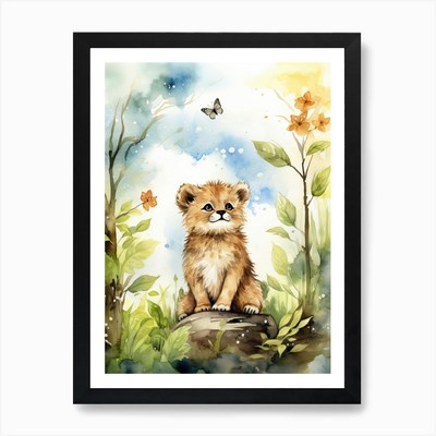 Birthwatching Watercolour Lion  Framed Wall Art Poster Canvas  [A3 POSTER ONLY]