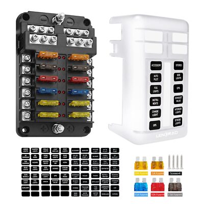 12-Way Blade Fuse Box Block Holder LED Indicator 12V 32V Auto Marine Waterproof