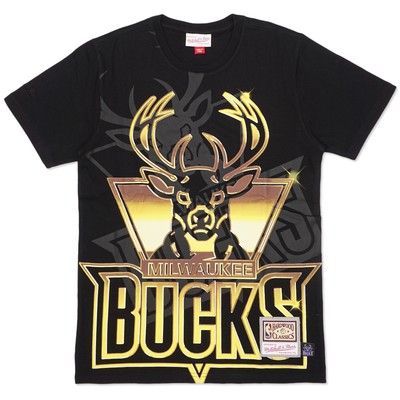 

Мужские Mitchell - Ness Black NBA Milwaukee Bucks Hardwood Classics Big Face 4.0, Black/gold