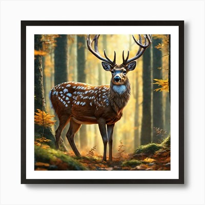 Deer In The Forest 162 Art Prin Framed Wall Art Poster Canvas  [A3 POSTER ONLY]