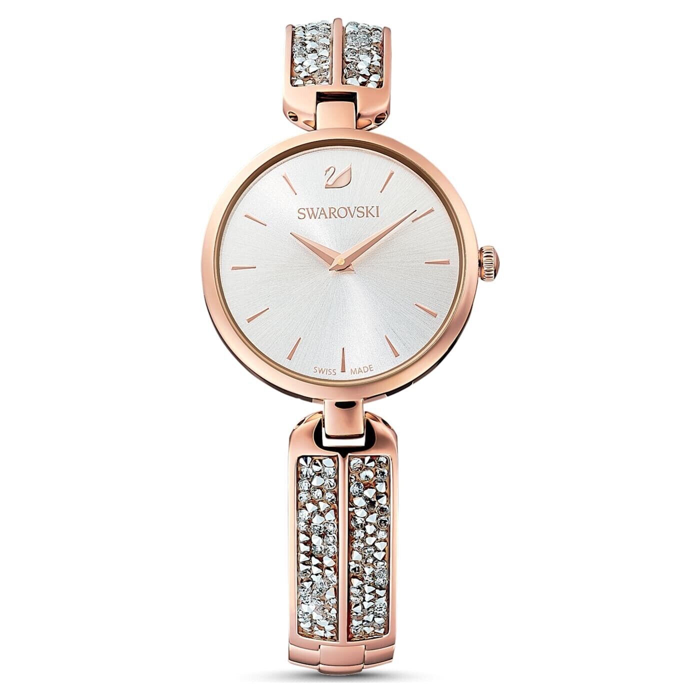 Pre-owned Swarovski Dream Rock Watch Swiss Made, Metal Bracelet, Rose Gold Tone 5519306