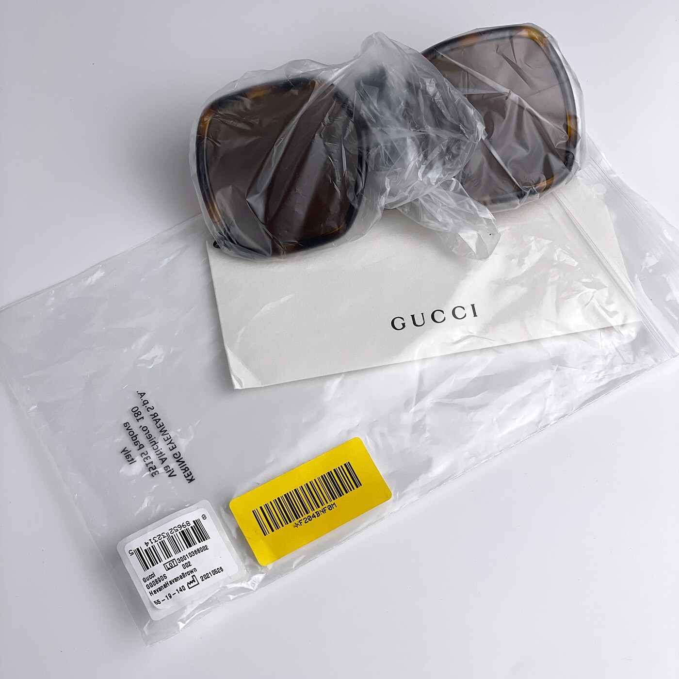 Pre-owned Gucci Gg0890s 002 Sunglasses Havana Brown Metal Rectangle Women 55mm