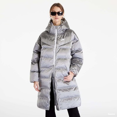 Pre-owned Nike Long Puffer Parka Therma Fit Synthetic Fill Jacket Dq6878 014 Silver Xs/m